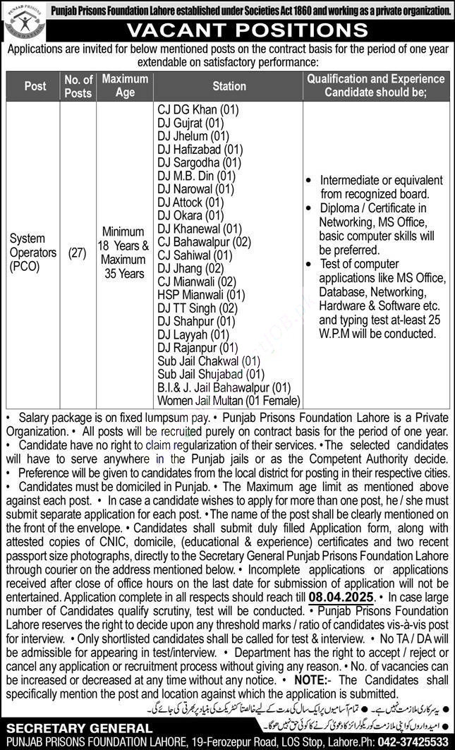Punjab Jail Police Jobs Advertisement 2025